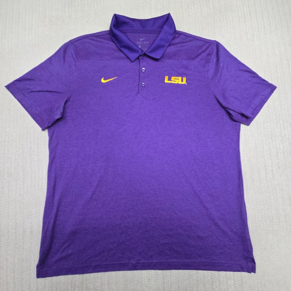 Nike LSU Tigers Shirt Mens XL Purple Yellow Polo Swoosh Logo SEC Football